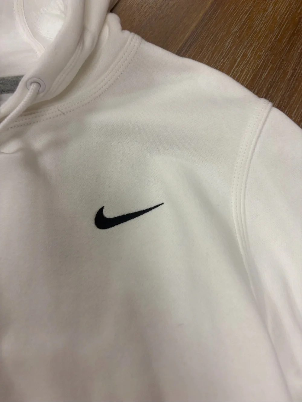 Nike Men’s White Crewneck Hoodie with Black Swoosh